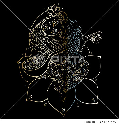 Hindu Goddess Saraswati のイラスト素材