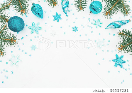 Christmas frame of fir branch and blue decoration Christmas frame of fir branch and blue decoration 36537281