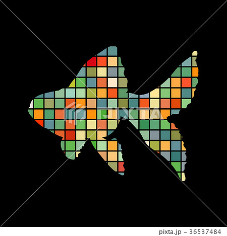 Goldfish fish mosaic color silhouette aquatic Goldfish fish mosaic color silhouette aquatic 36537484