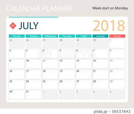JULY 2018, illustration vector calendar or desk JULY 2018, illustration vector calendar or desk 36537642