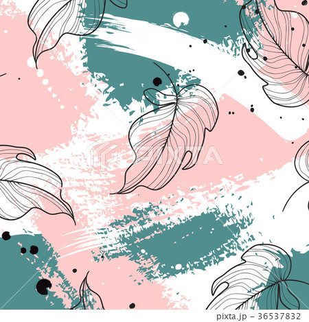 Vector tropical palm leaves on pink green Vector tropical palm leaves on pink green 36537832