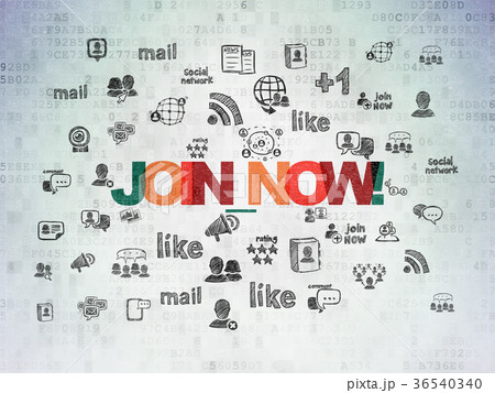 Social media concept: Join now! on Digital Data Social media concept: Join now! on Digital Data 36540340