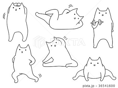 ストレッチする猫 線画のイラスト素材