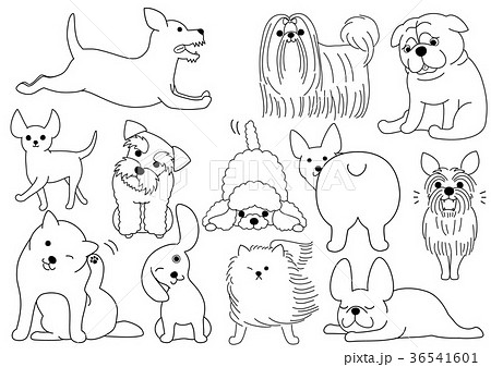 落書き風の犬 グループ 線画のイラスト素材