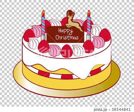 クリスマスイメージ クリスマスケーキのイラスト 線有 ショートケーキ Merry Christmasのイラスト素材