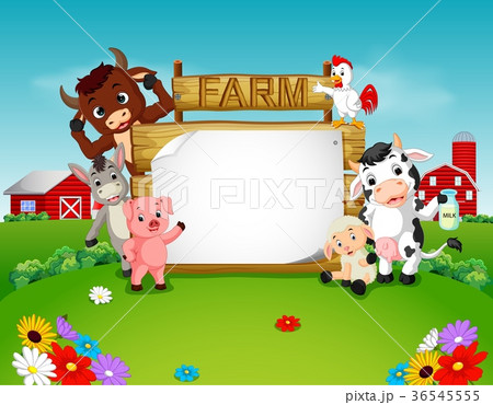 Collection farm animals with wooden sign Collection farm animals with wooden sign 36545555