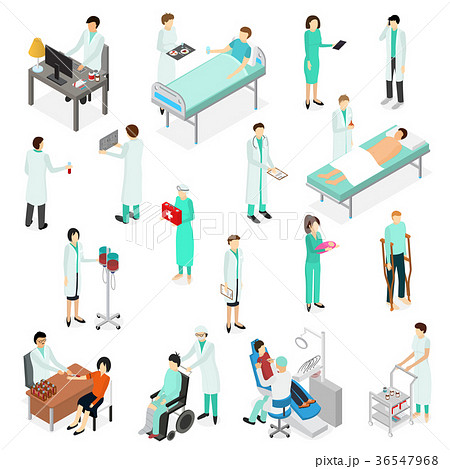 Nurses Attending Patients Icons Set Isometric View 36547968