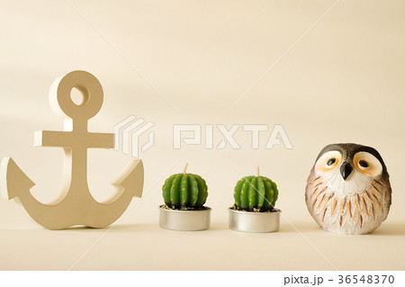 wooden anchor in vintage with owl and candle wooden anchor in vintage with owl and candle 36548370