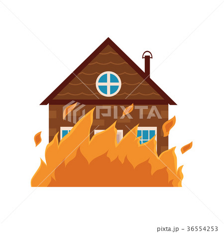 Cottage house burning, fire insurance concept icon 36554253