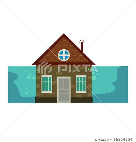 Cottage house under water, flood insurance icon Cottage house under water, flood insurance icon 36554254