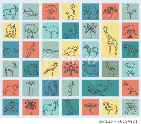 Flat African flora and fauna  elements. 36554821