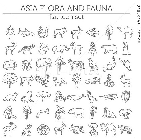 Flat Asian flora and fauna elements Flat Asian flora and fauna elements 36554823