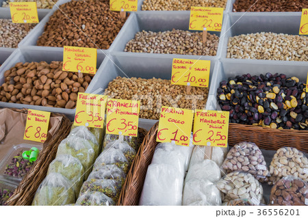 Many different colorful spices, nuts, dried fruits 36556201