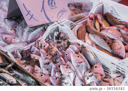 Colorful choice of fish at traditional market 36556382