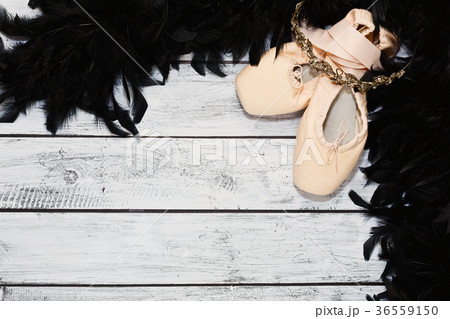 Ballet props and shoes on wooden stage Ballet props and shoes on wooden stage 36559150