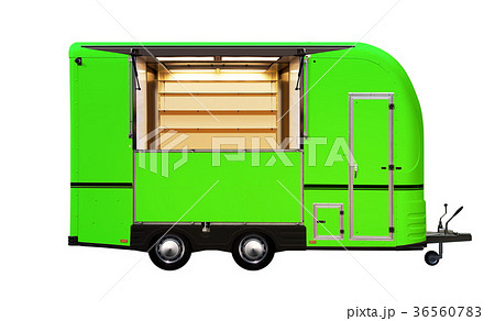 3D illustration of green food truck 36560783
