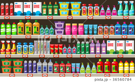 Shelves with household chemicals in shop Shelves with household chemicals in shop 36560784