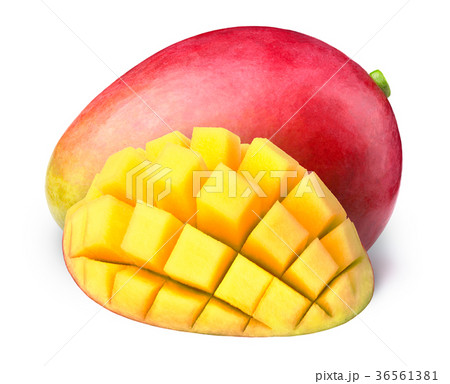 Mango with half sliced to cubes isolated 36561381