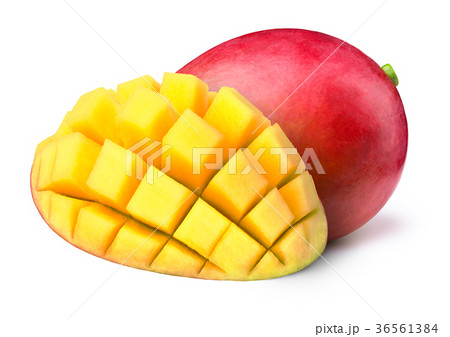 Mango with half sliced to cubes isolated Mango with half sliced to cubes isolated 36561384