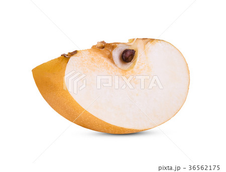 sliced snow pear fruit isolated on white  36562175