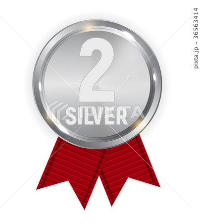 Champion Silver Medal with Red Ribbon. Icon Sign 36563414