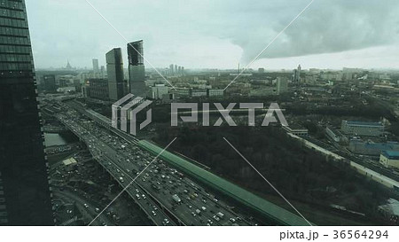 Aerial shot of big city highway in downtown area Aerial shot of big city highway in downtown area 36564294