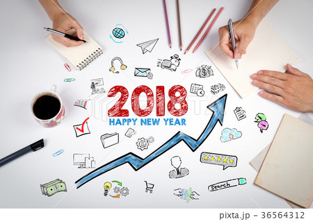 2018 Happy new year. The meeting at the white office table 2018 Happy new year. The meeting at the white office table 36564312