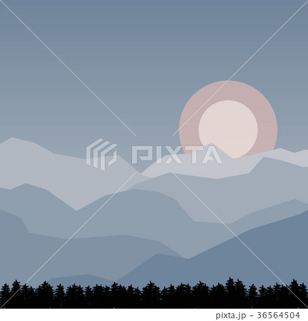 . Landscape with Mountain Peaks and Sun. Vector . Landscape with Mountain Peaks and Sun. Vector 36564504