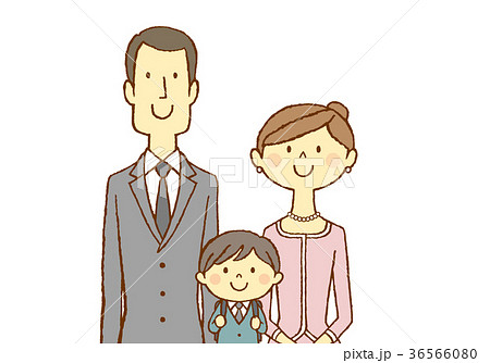 スーツの若い夫婦と男の子のイラスト素材