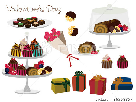 カップケーキの素材 チョコレートの素材 バレンタインデーの素材 のイラスト素材