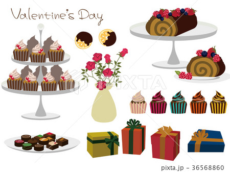 カップケーキの素材 チョコレートの素材 バレンタインデーの素材 のイラスト素材