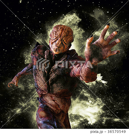 Alien monster on space background 3d illustration Alien monster on space background 3d illustration 36570549