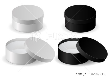 Round shiny box. Black and white set of open boxes Round shiny box. Black and white set of open boxes 36582510
