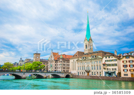 View of the historic city center of Zurich with 36585309