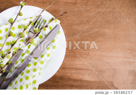 Spring Festive Table Setting with Cutlery. 36586257