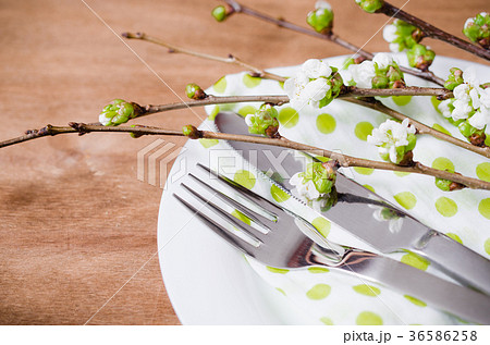 Spring Festive Table Setting with Cutlery. 36586258