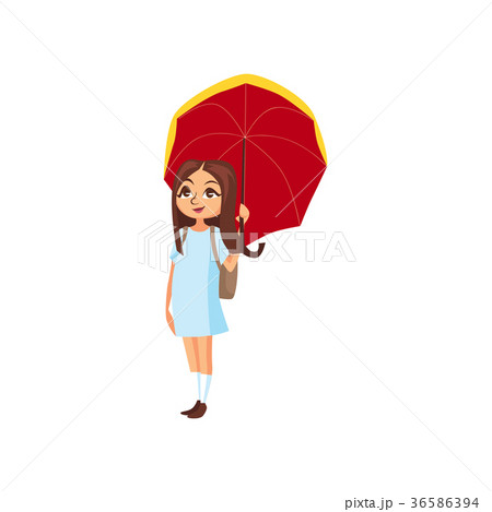 Sweet girl under red umbrella, rainy weather Sweet girl under red umbrella, rainy weather 36586394