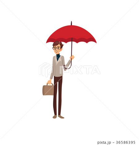 Man with briefcase standing under red umbrella 36586395