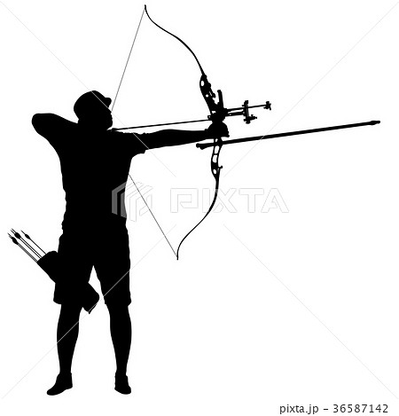 Silhouette Attractive Male Archer Bending A Bowのイラスト素材