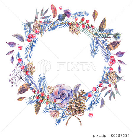 Watercolor natural vintage wreath with roses Watercolor natural vintage wreath with roses 36587554