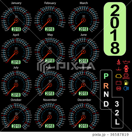 Year 2018 calendar speedometer car in concept 36587819