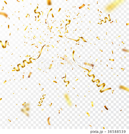 Christmas golden confetti with ribbon. Falling 36588539