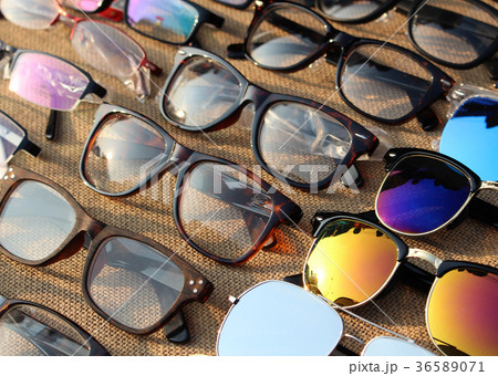 eyes glasses on sackcloth background 36589071