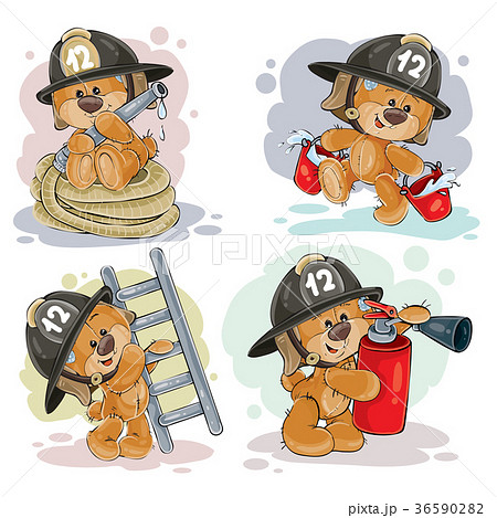 Teddy bear firefighter with rescue equipment. Teddy bear firefighter with rescue equipment. 36590282