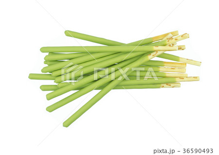 biscuit stick coated with green tea isolated biscuit stick coated with green tea isolated 36590493