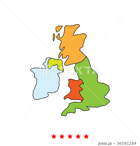 Map of United Kingdom icon . Different color . 36591284