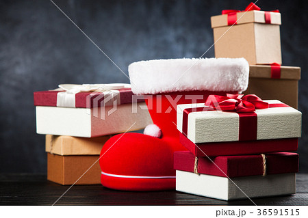 Santa's shoe on dark background 36591515