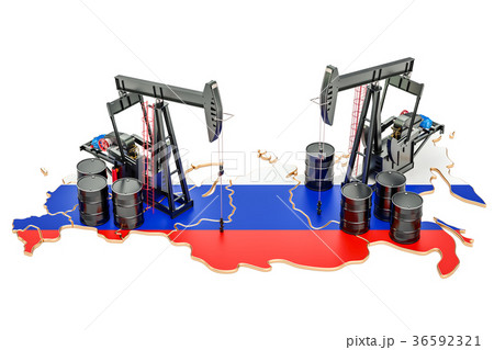 Russian map with oil barrels and pumpjacks 36592321