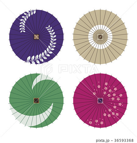 いろいろな模様のカラフルな蛇の目傘のイラスト素材
