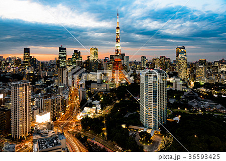 夜景 東京タワーと都市風景 夜景 東京タワーと都市風景 36593425